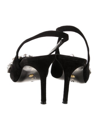 Stuart Weitzman Suede Crystal Embellishments Slingback Pumps