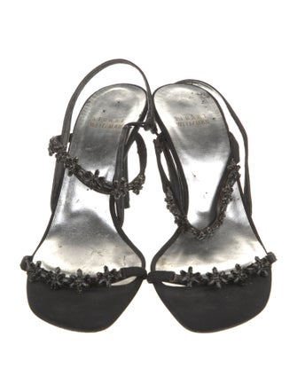 Stuart Weitzman Satin Floral Print Slides