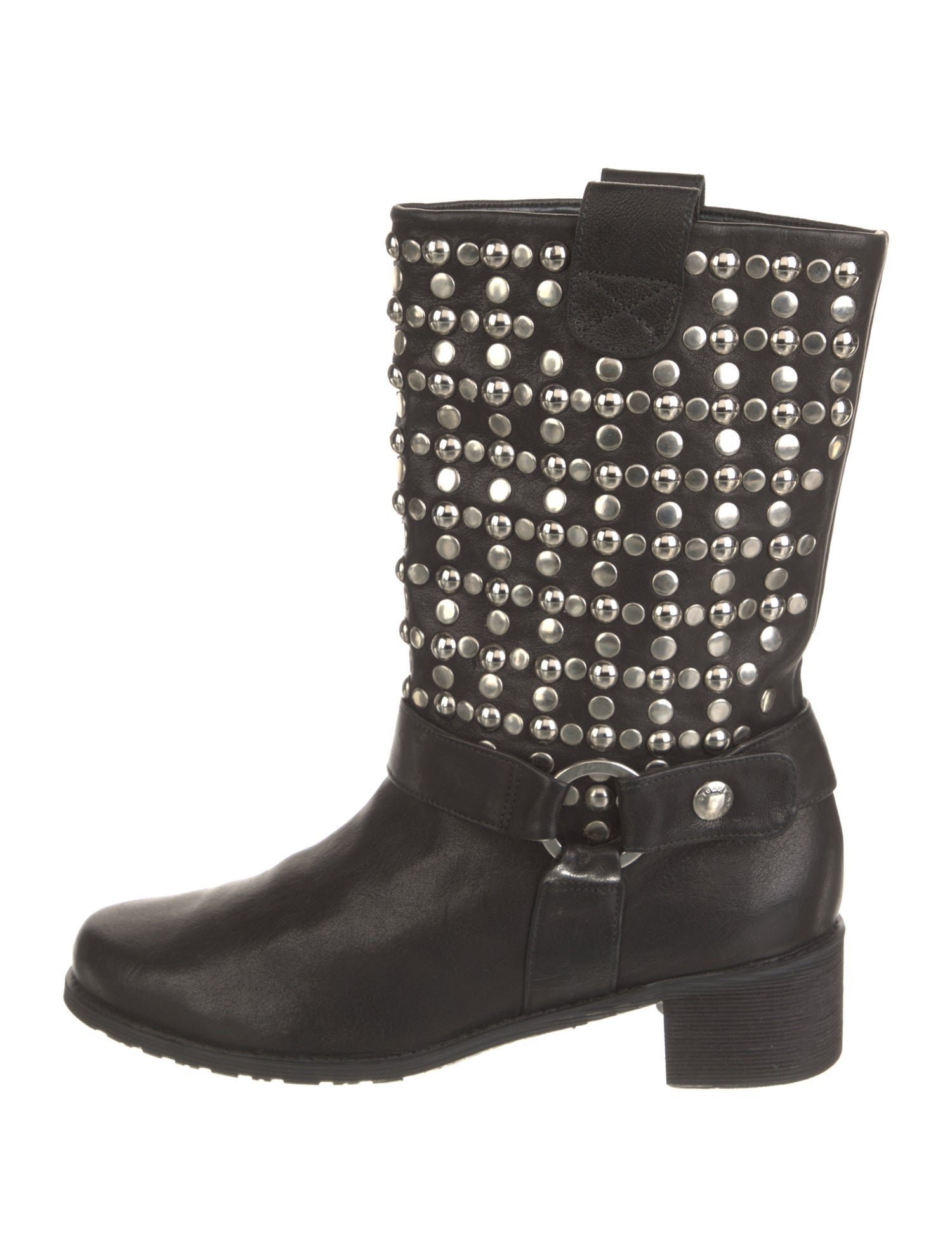 Stuart Weitzman Leather Studded Accents Moto Boots