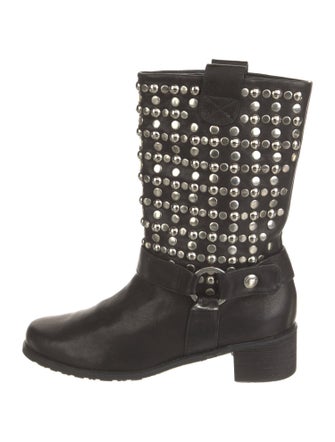 Stuart Weitzman Leather Studded Accents Moto Boots