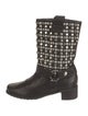 Stuart Weitzman Leather Studded Accents Moto Boots
