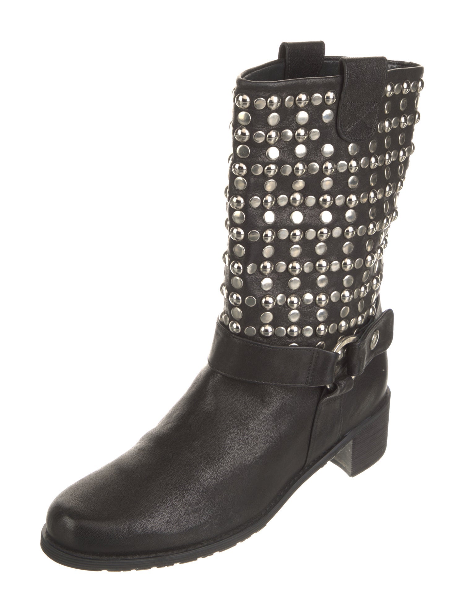 Stuart Weitzman Leather Studded Accents Moto Boots