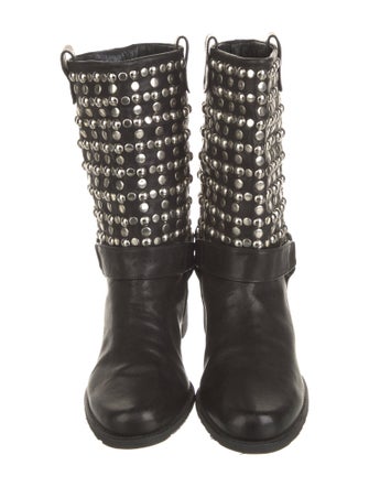 Stuart Weitzman Leather Studded Accents Moto Boots