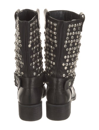 Stuart Weitzman Leather Studded Accents Moto Boots