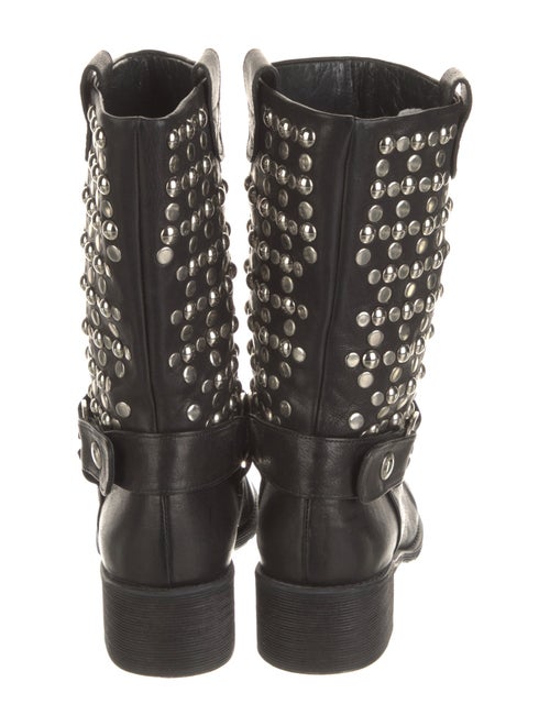 Stuart Weitzman Leather Studded Accents Moto Boots