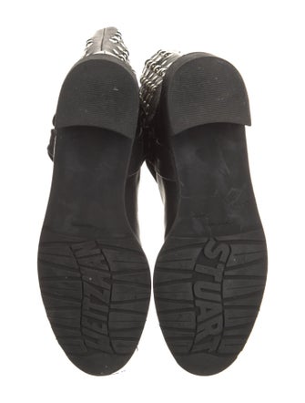 Stuart Weitzman Leather Studded Accents Moto Boots