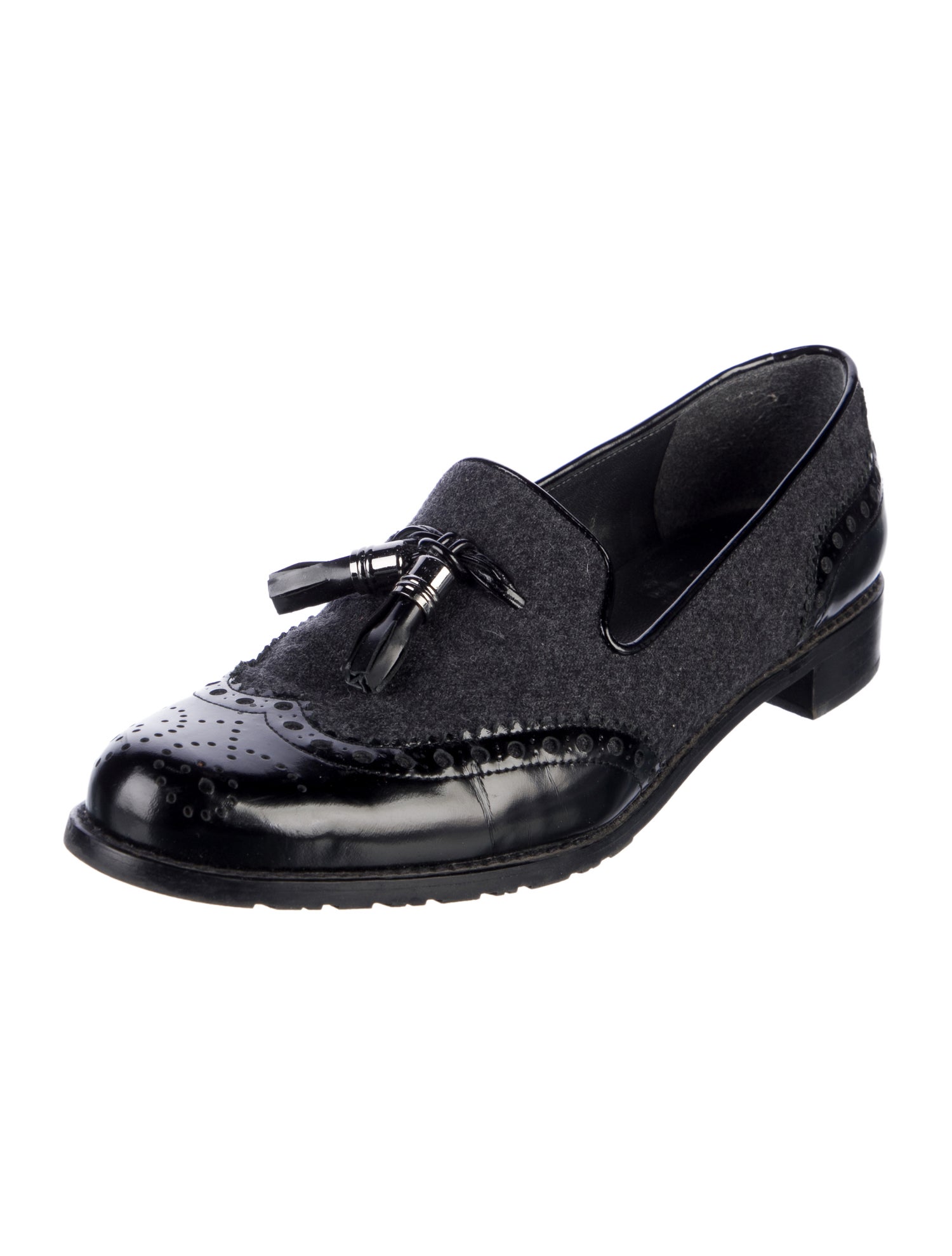 Stuart Weitzman Patent Leather Lasercut Accents Loafers
