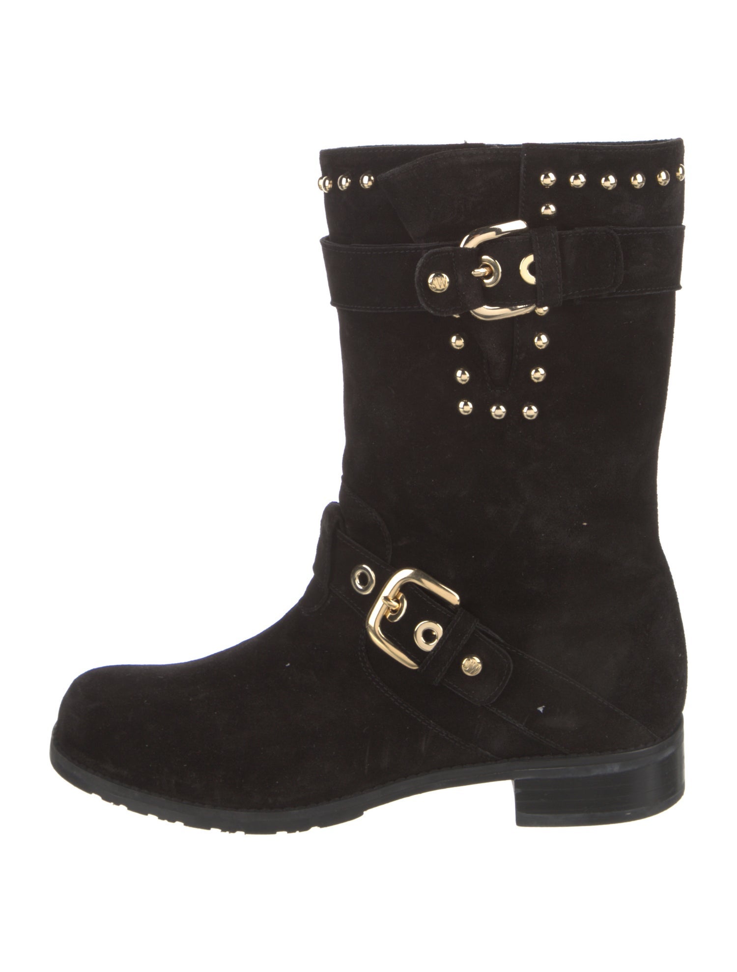 Stuart Weitzman Suede Studded Accents Moto Boots