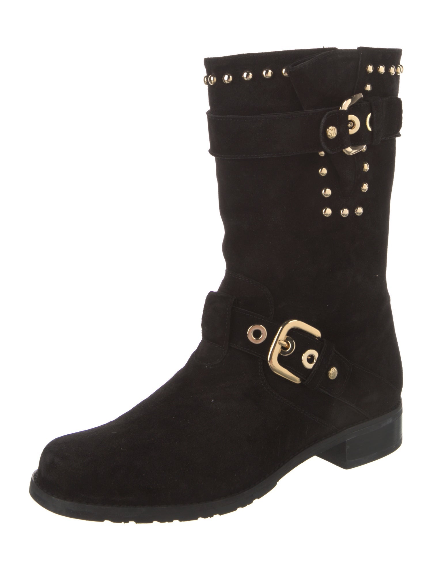 Stuart Weitzman Suede Studded Accents Moto Boots
