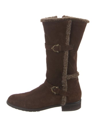 Stuart Weitzman Suede Faux Fur Trim Moto Boots