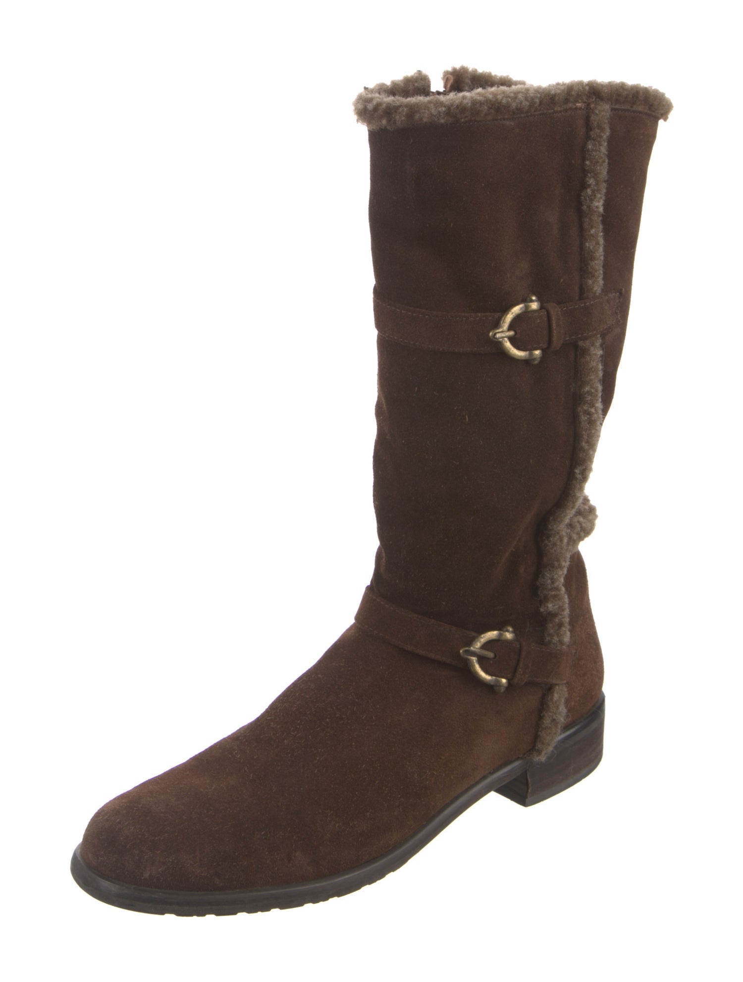 Stuart Weitzman Suede Faux Fur Trim Moto Boots