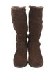 Stuart Weitzman Suede Faux Fur Trim Moto Boots