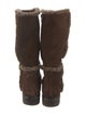 Stuart Weitzman Suede Faux Fur Trim Moto Boots