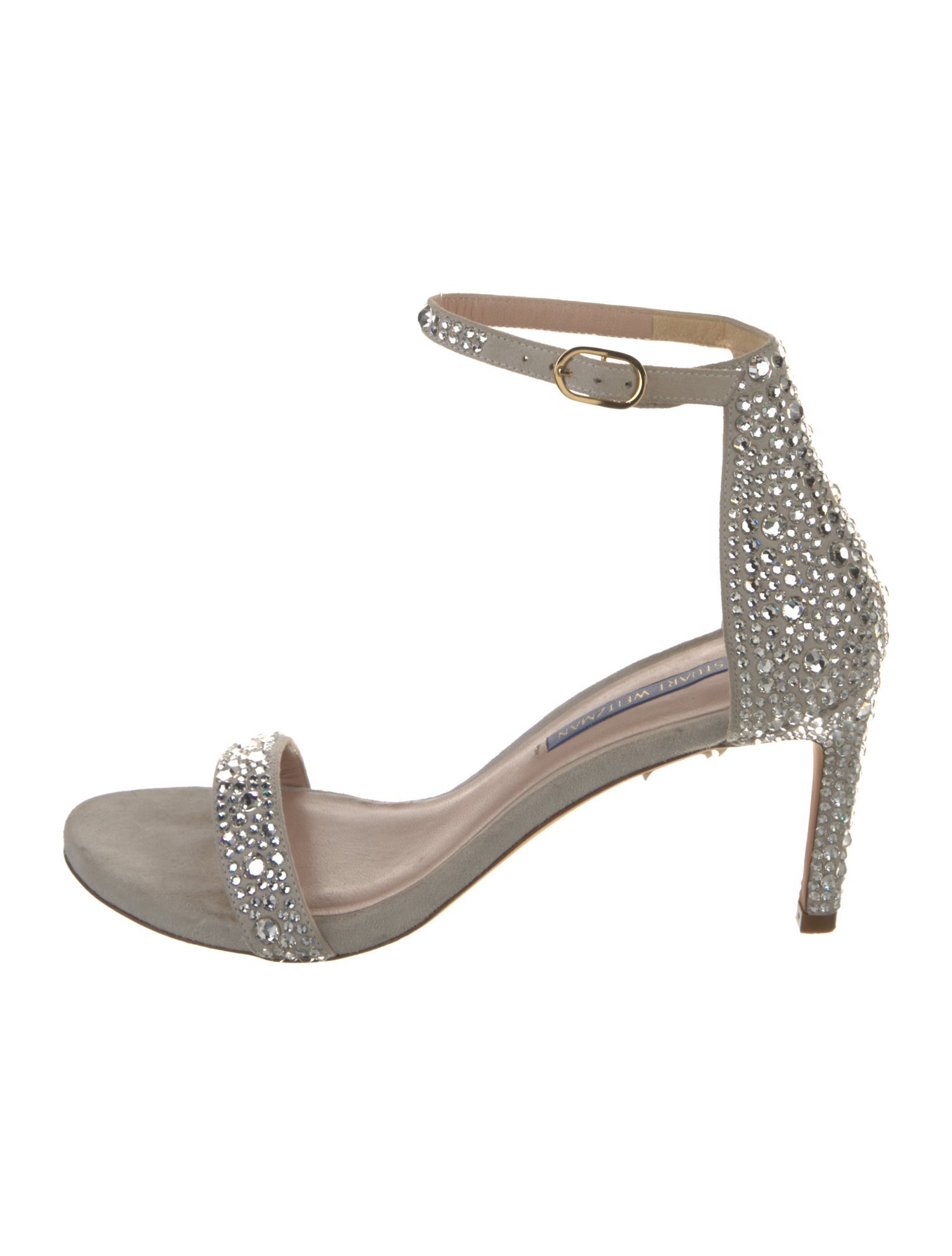 Stuart Weitzman Faux Pearl Accents Suede Sandals