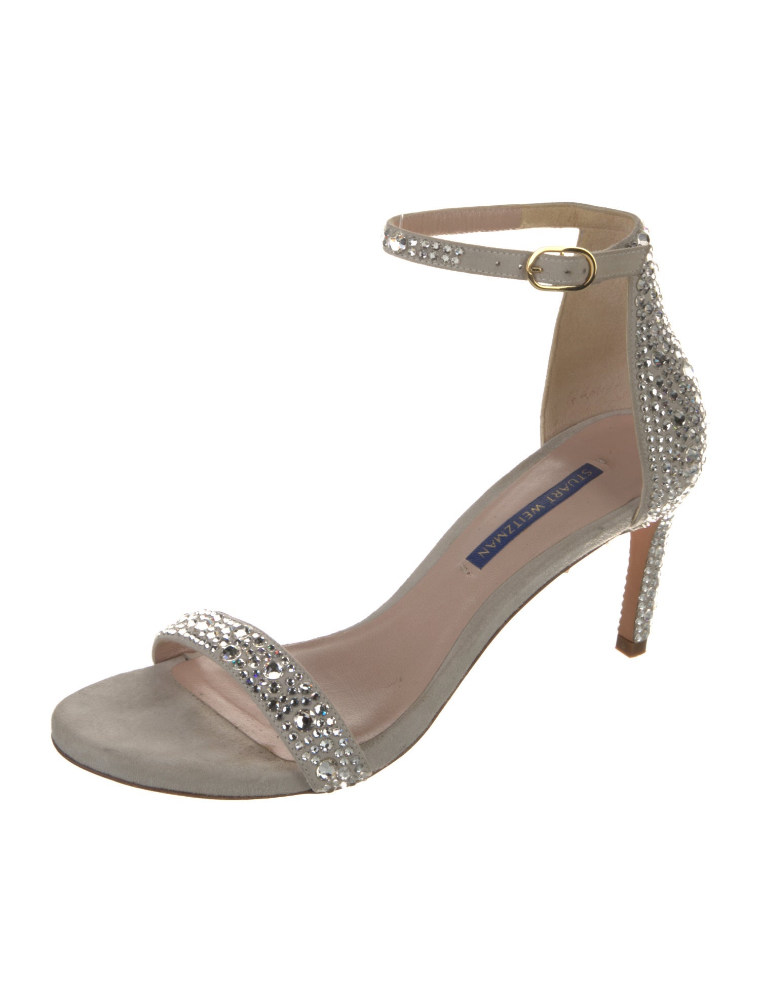 Stuart Weitzman Faux Pearl Accents Suede Sandals