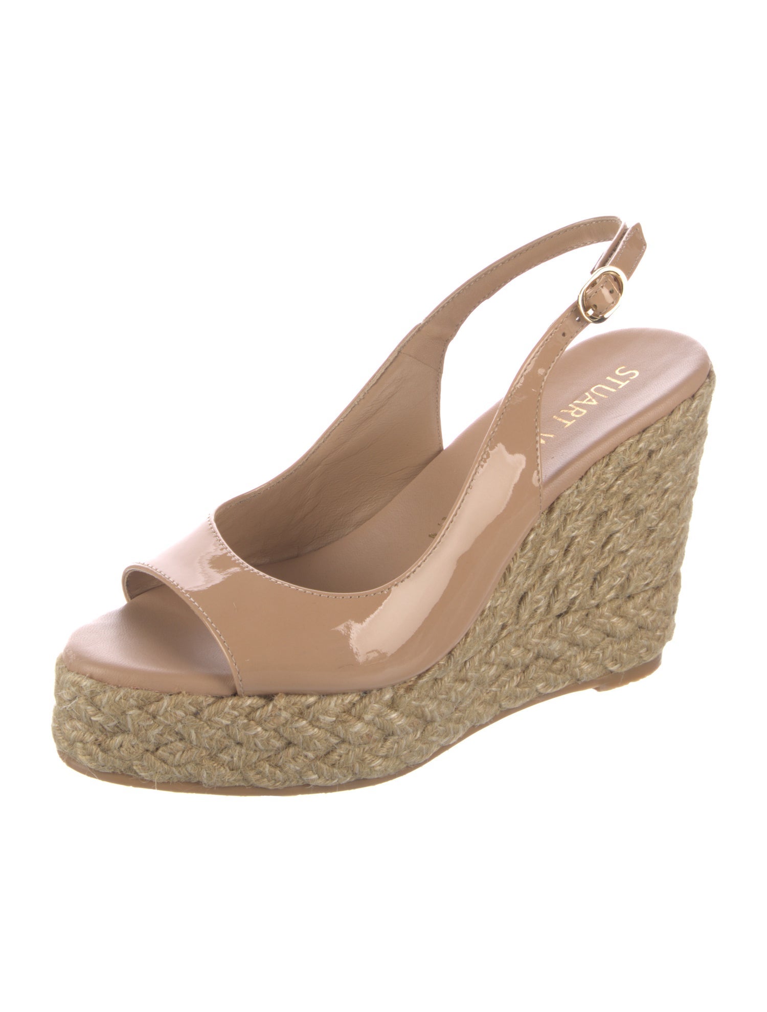 Stuart Weitzman Patent Leather Braided Accents Espadrilles