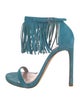 Stuart Weitzman Suede Fringe Trim Accent Sandals