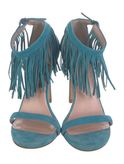 Stuart Weitzman Suede Fringe Trim Accent Sandals