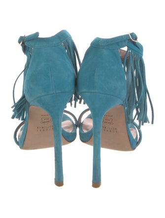 Stuart Weitzman Suede Fringe Trim Accent Sandals