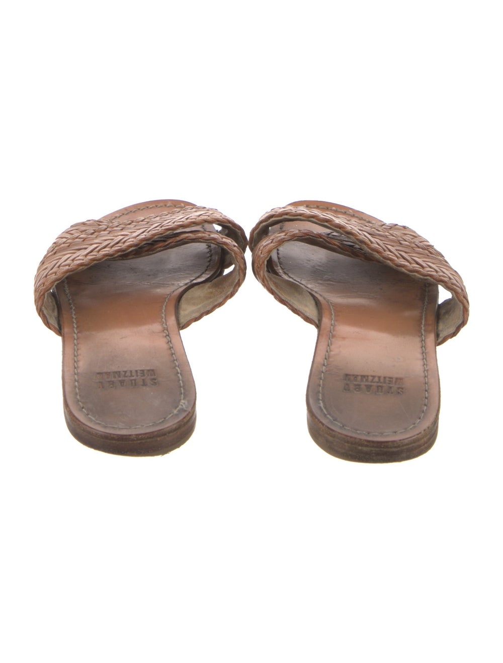 Stuart Weitzman Leather Slides Brown Braided Acce… - image 4