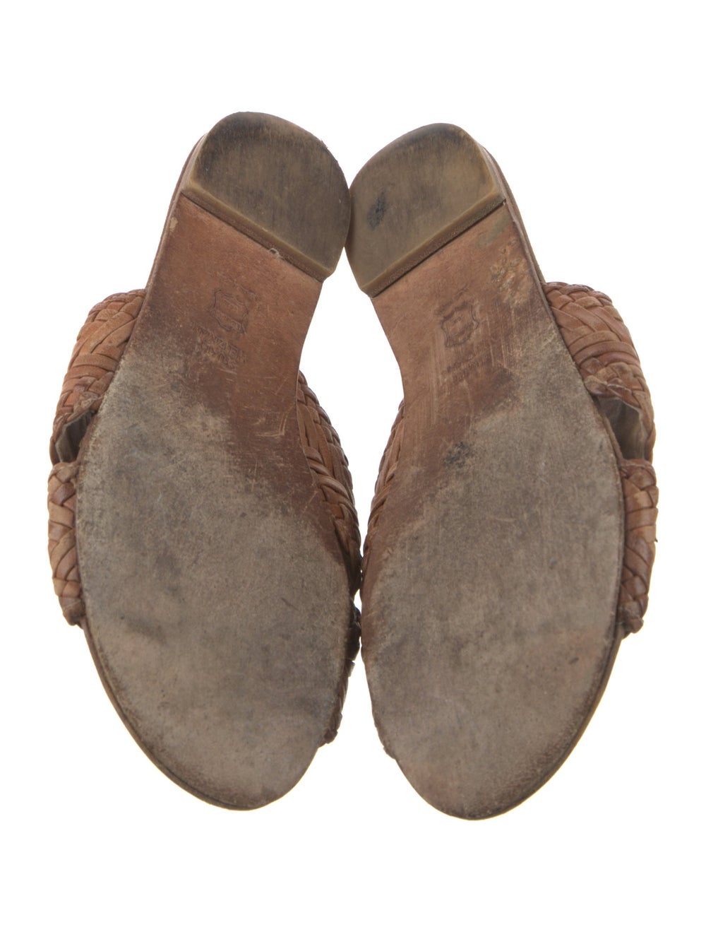 Stuart Weitzman Leather Slides Brown Braided Acce… - image 5