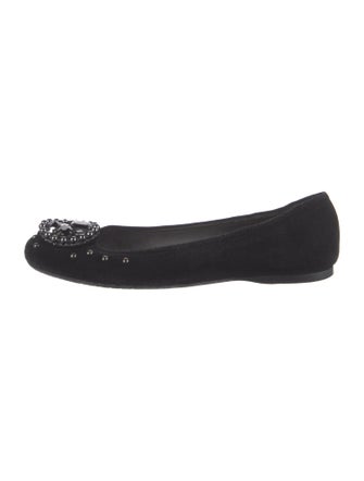 Stuart Weitzman Suede Crystal Embellishments Flats