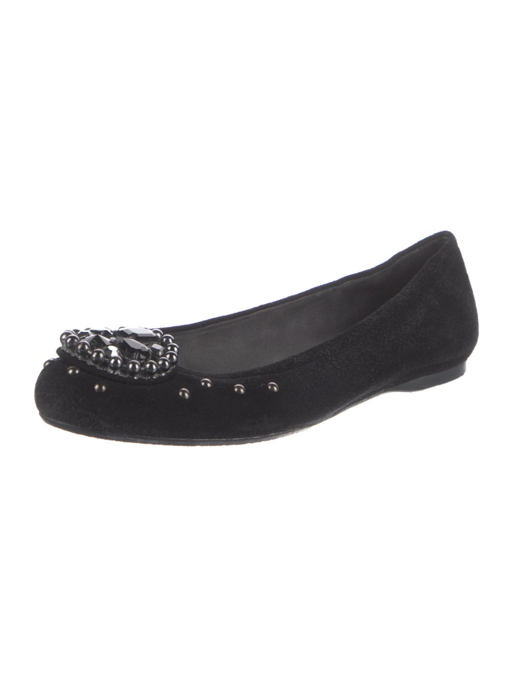 Stuart Weitzman Suede Flats Black Studded & Cryst… - image 2