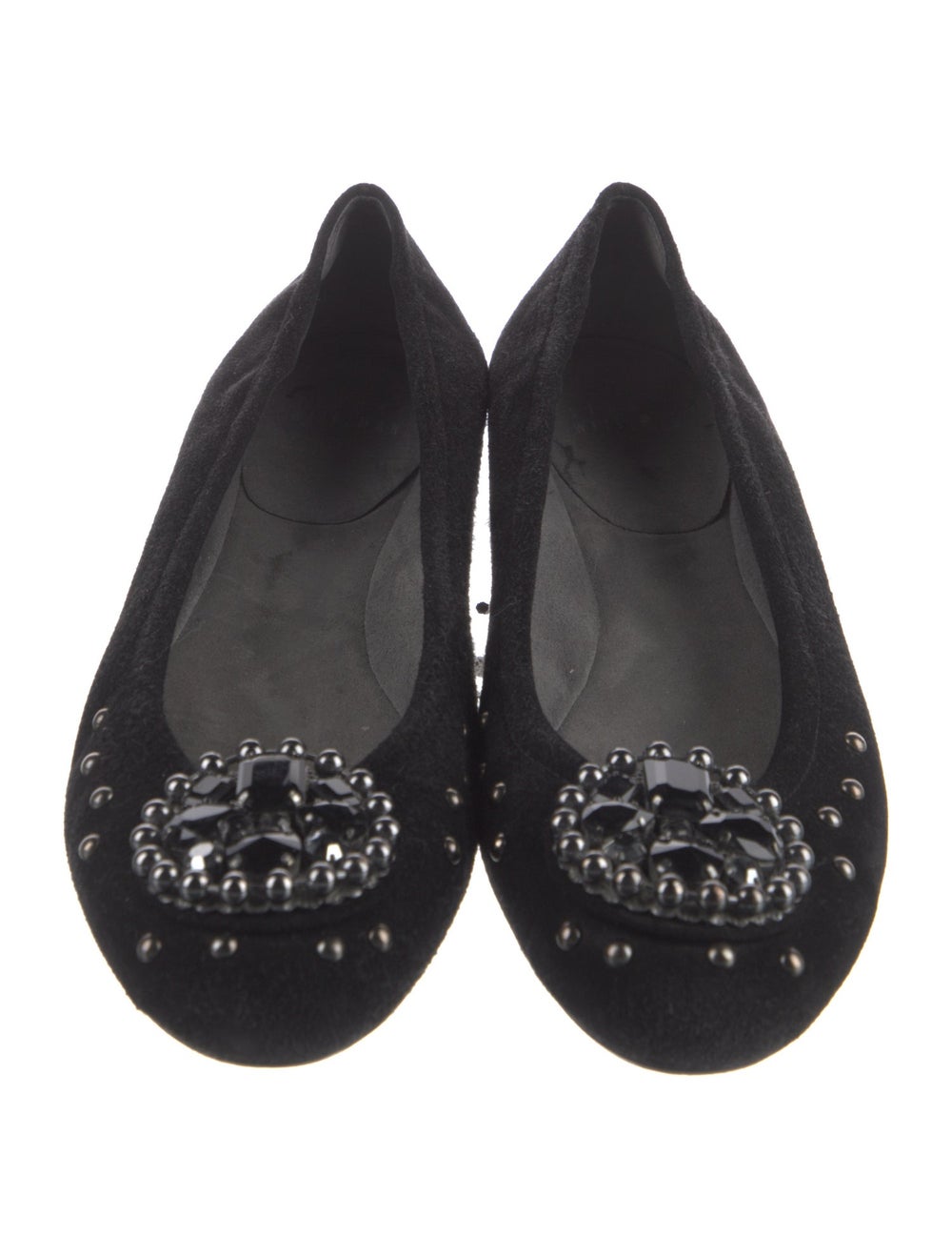 Stuart Weitzman Suede Flats Black Studded & Cryst… - image 3