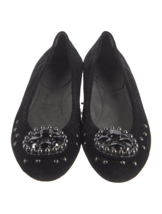 Stuart Weitzman Suede Crystal Embellishments Flats