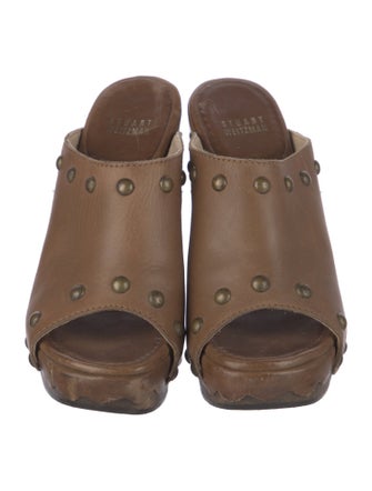 Stuart Weitzman Leather Studded Accents Slides