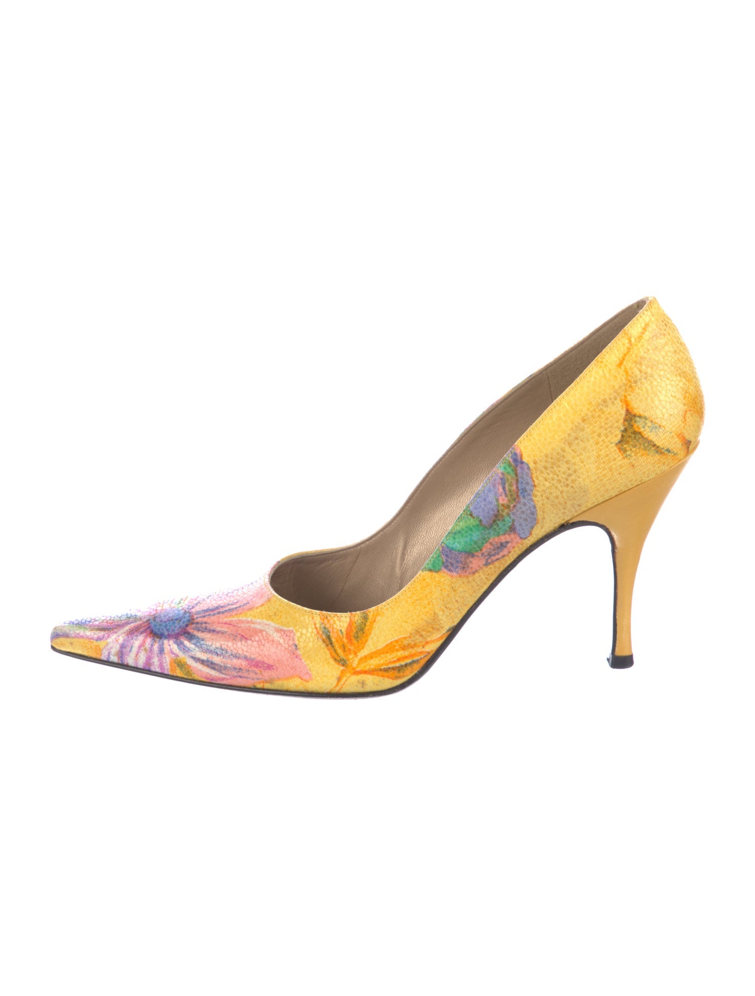 Stuart Weitzman Leather Floral Print Pumps