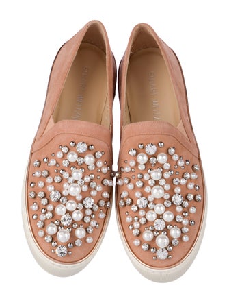 Stuart Weitzman Suede Crystal Embellishments Sneakers