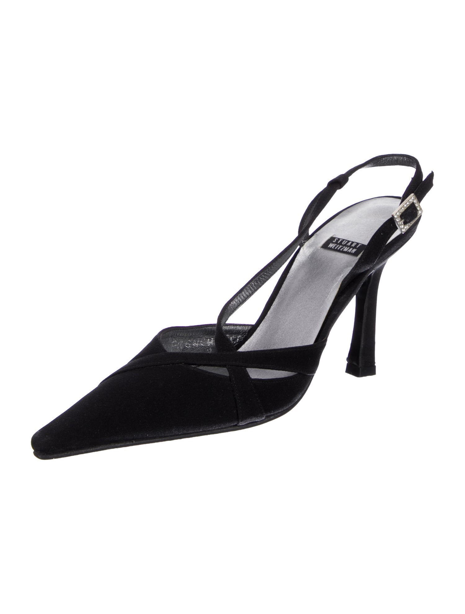 Stuart Weitzman Satin Crystal Embellishments Slingback Pumps
