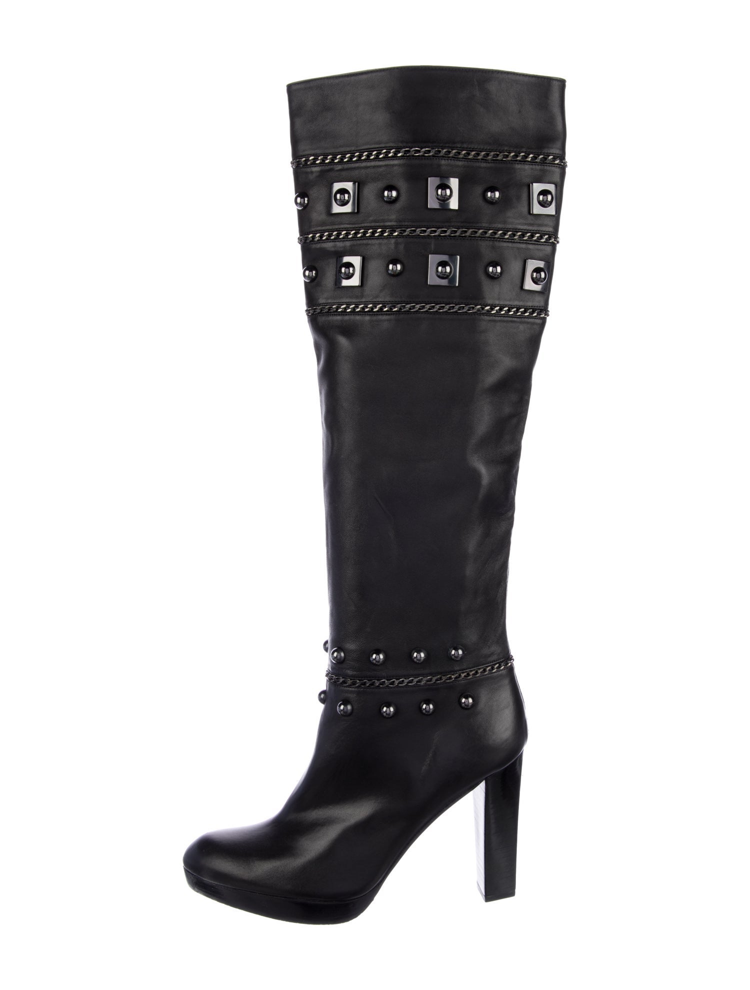 Stuart Weitzman Leather Chain-Link Accents Boots