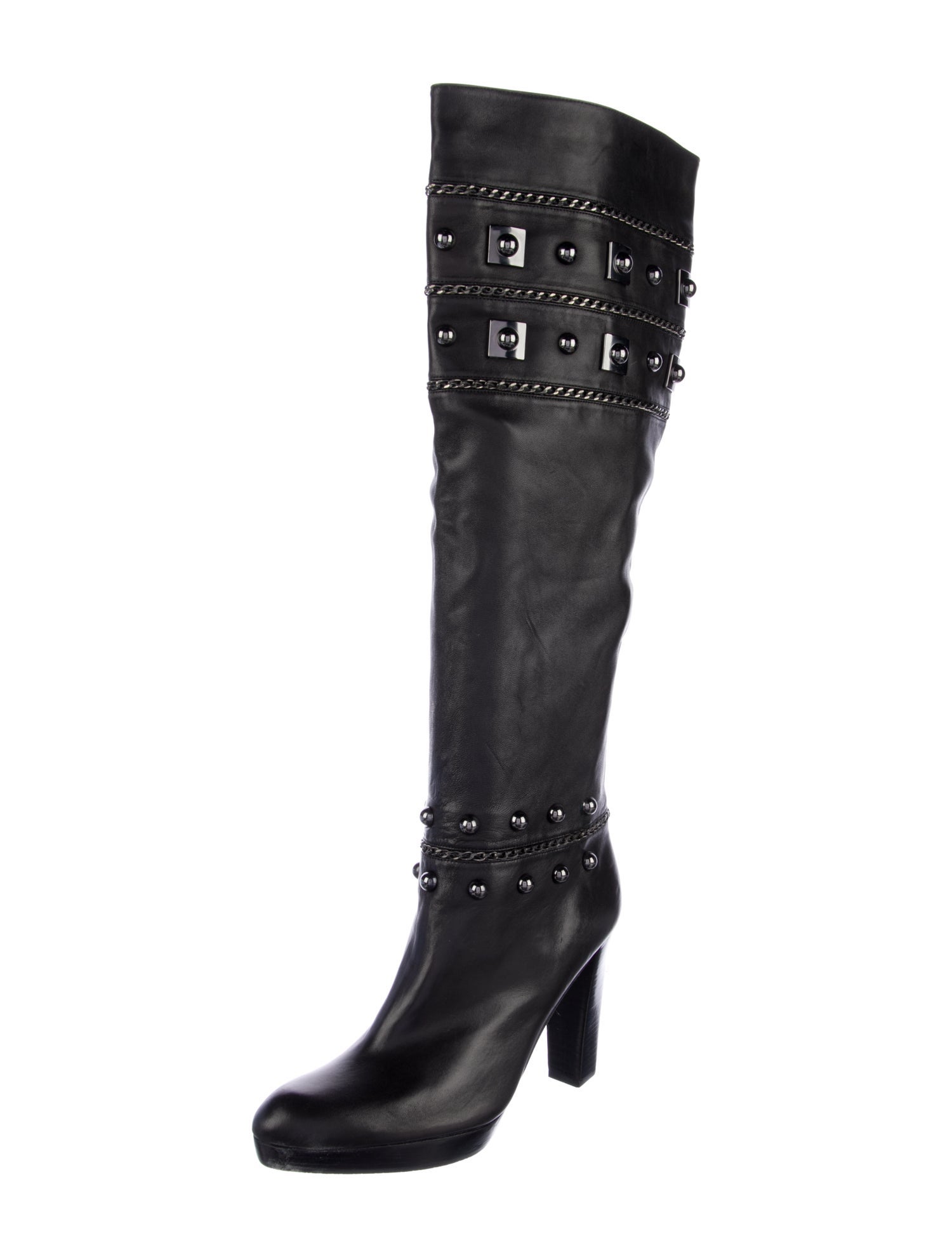 Stuart Weitzman Leather Chain-Link Accents Boots