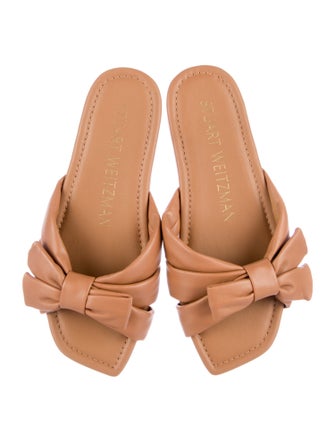 Stuart Weitzman Leather Bow Accents Slides