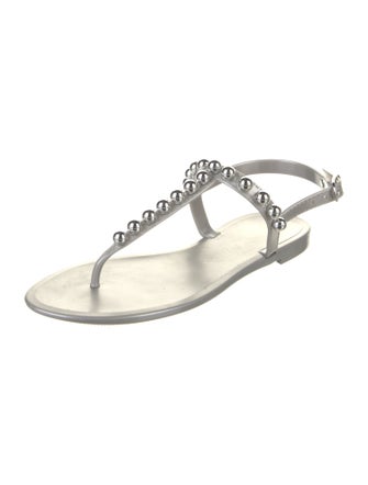 Stuart Weitzman Rubber Beaded Accents T-Strap Sandals