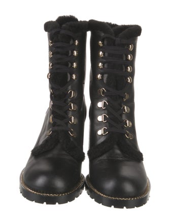 Stuart Weitzman Leather Chain-Link Accents Combat Boots