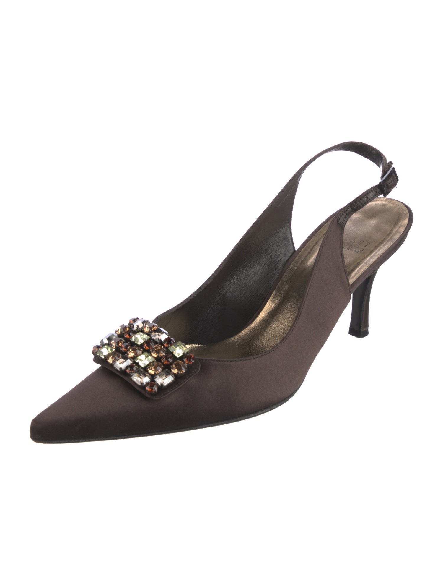 Stuart Weitzman Satin Crystal Embellishments Slingback Pumps