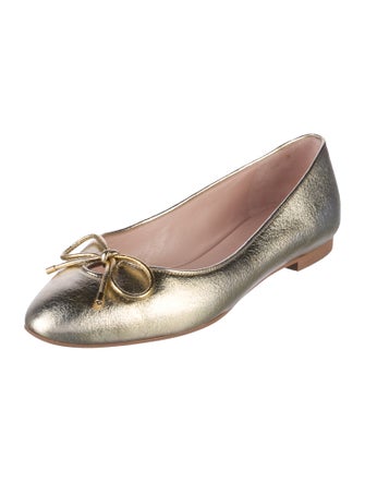Stuart Weitzman Leather Bow Accents Ballet Flats