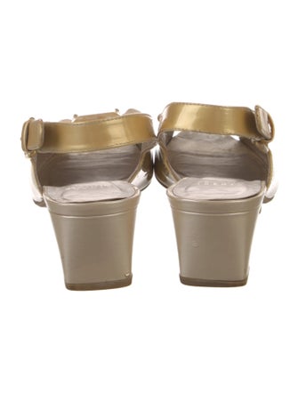 Stuart Weitzman Patent Leather Bow Accents Slingback Sandals