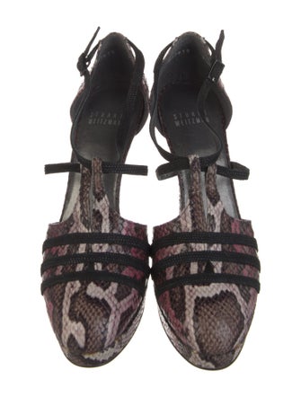 Stuart Weitzman Embossed Leather Animal Print T-Strap Pumps