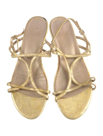 Stuart Weitzman Leather Animal Print T-Strap Sandals