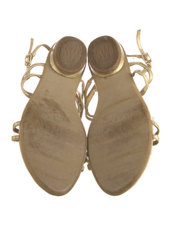 Stuart Weitzman Leather Animal Print T-Strap Sandals