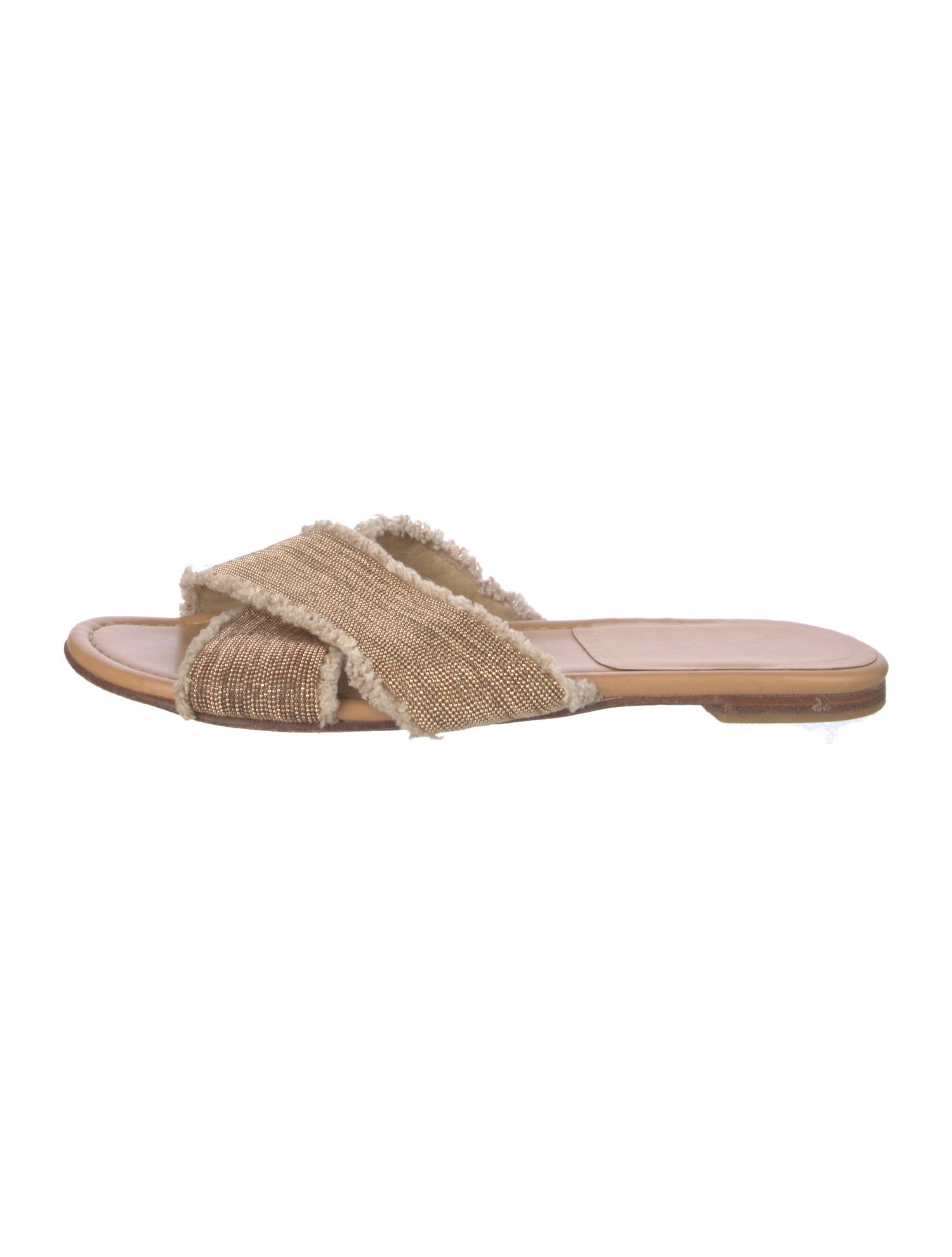 Stuart Weitzman Leather Raw-Edge Trim Slides