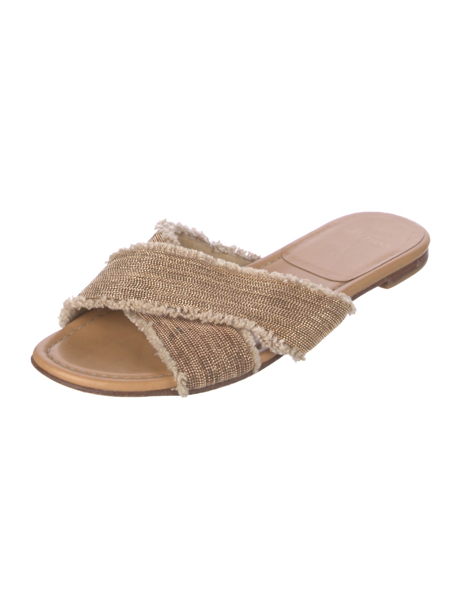 Stuart Weitzman Leather Raw-Edge Trim Slides