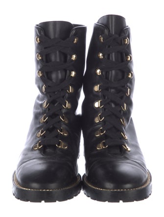 Stuart Weitzman Leather Chain-Link Accents Combat Boots
