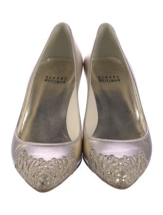 Stuart Weitzman Leather Crystal Embellishments Pumps
