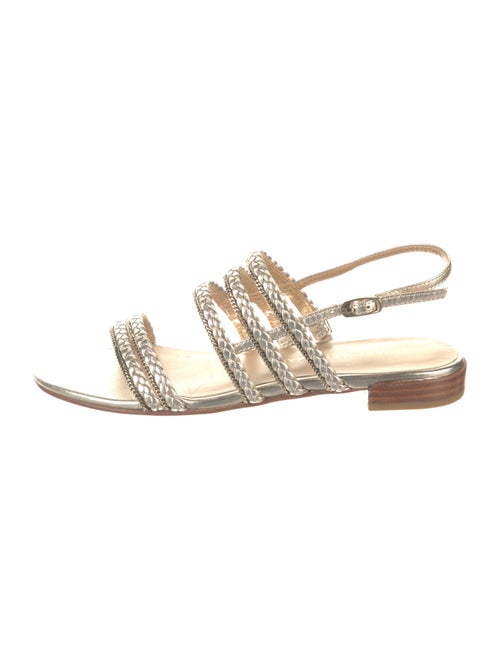 Stuart Weitzman Leather Chain-Link Accents Slingback Sandals