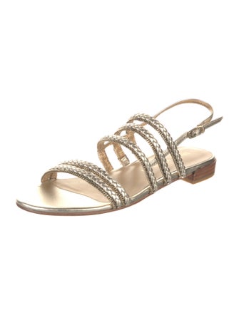 Stuart Weitzman Leather Chain-Link Accents Slingback Sandals
